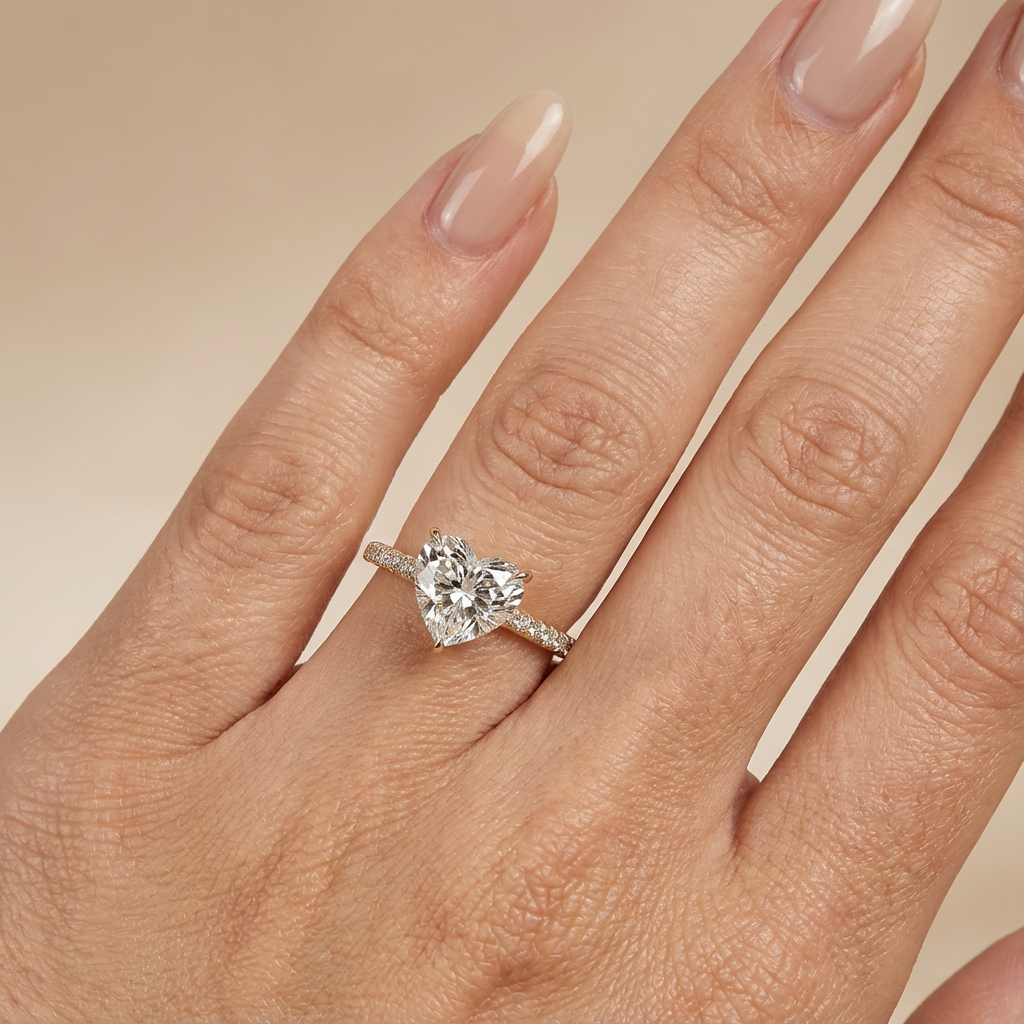 Lara - Heart Solitaire Lab Grown Diamond Ring with Cathedral Setting ...