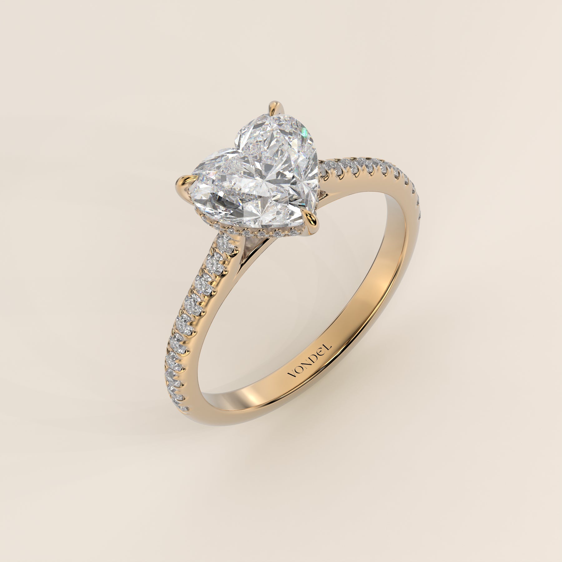 Lara - Heart Solitaire Lab Grown Diamond Ring with Cathedral Setting ...