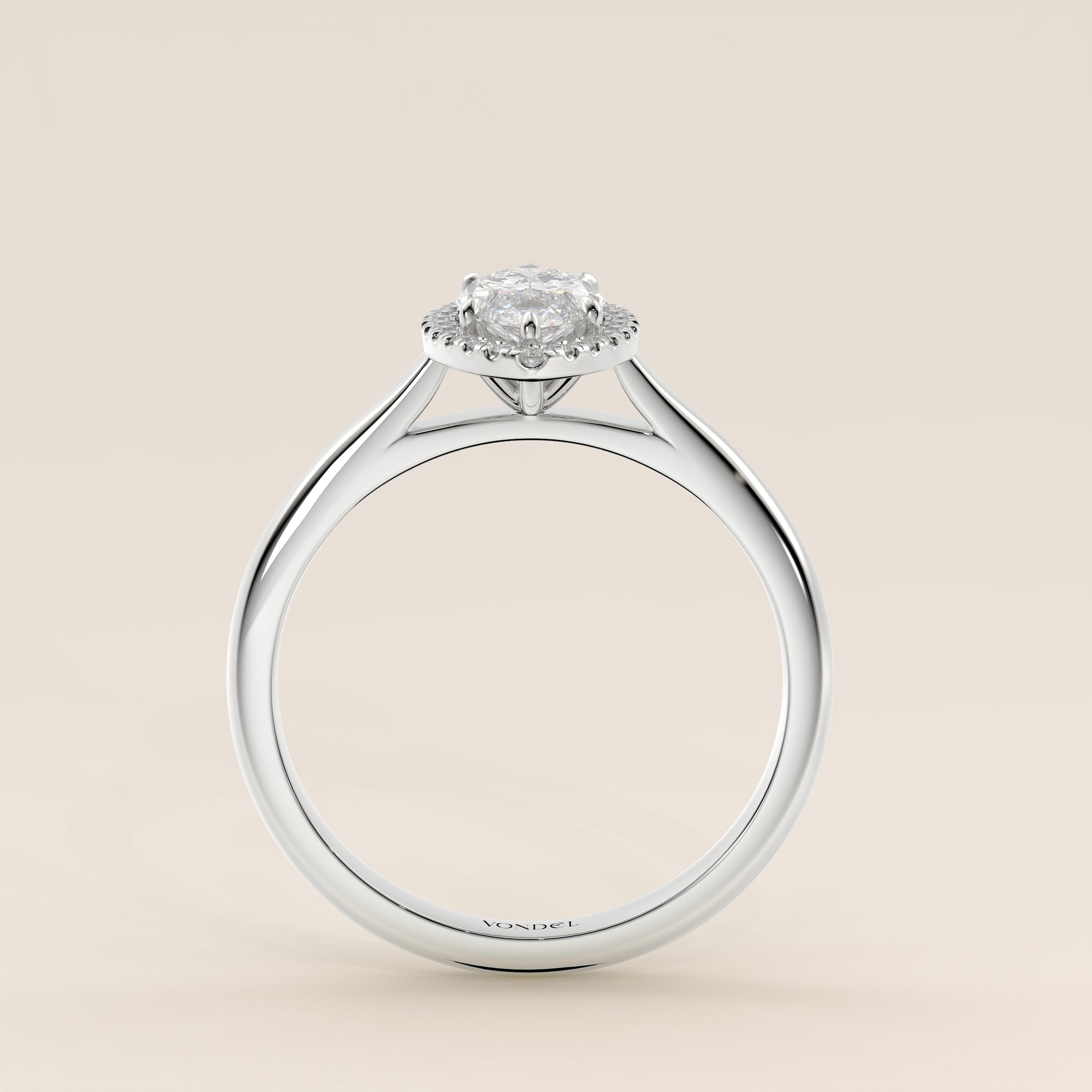 Verlovingsring marquise halo lab grown diamant met cathedral en hoge zetting, witgoud