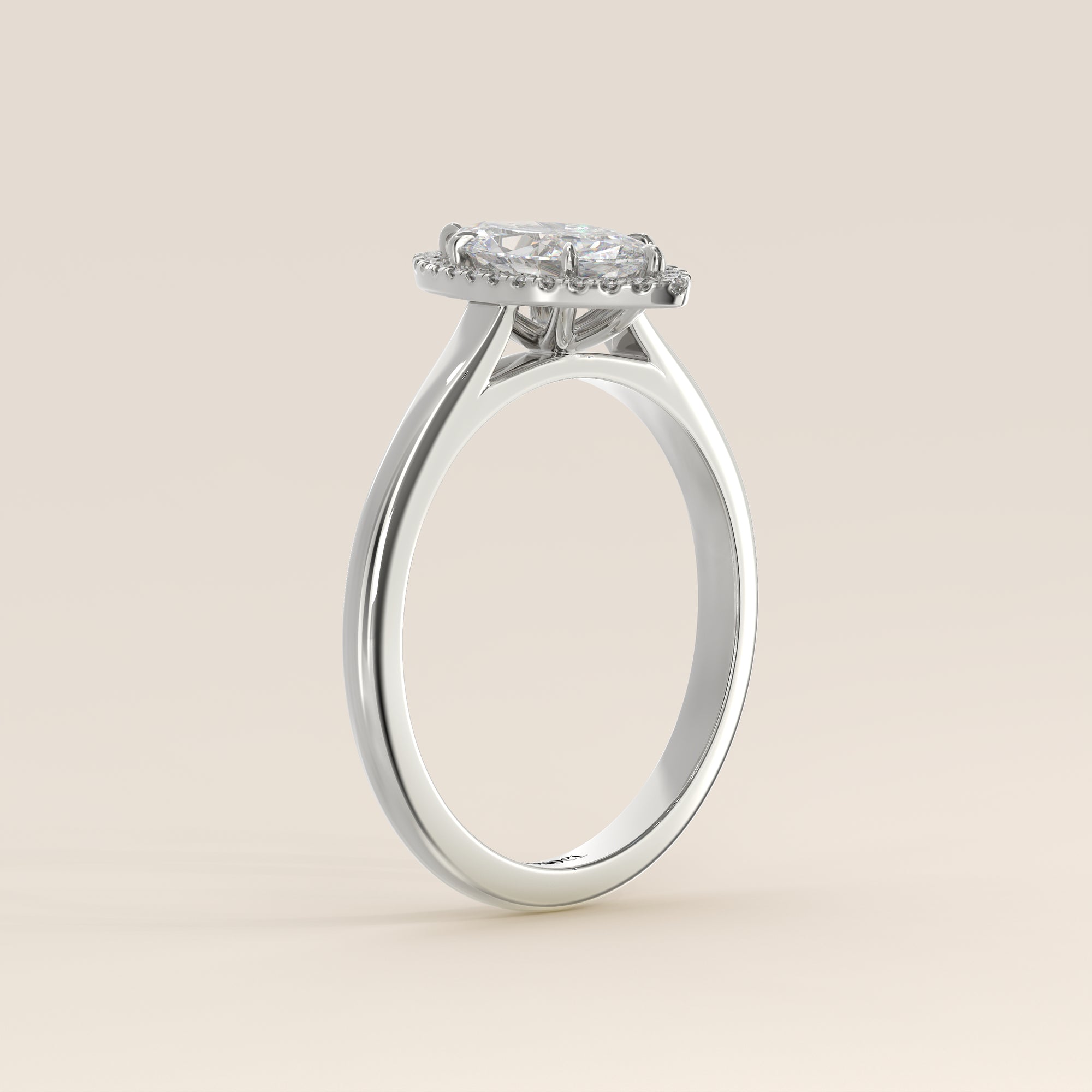Verlovingsring marquise halo lab grown diamant met cathedral en hoge zetting, witgoud