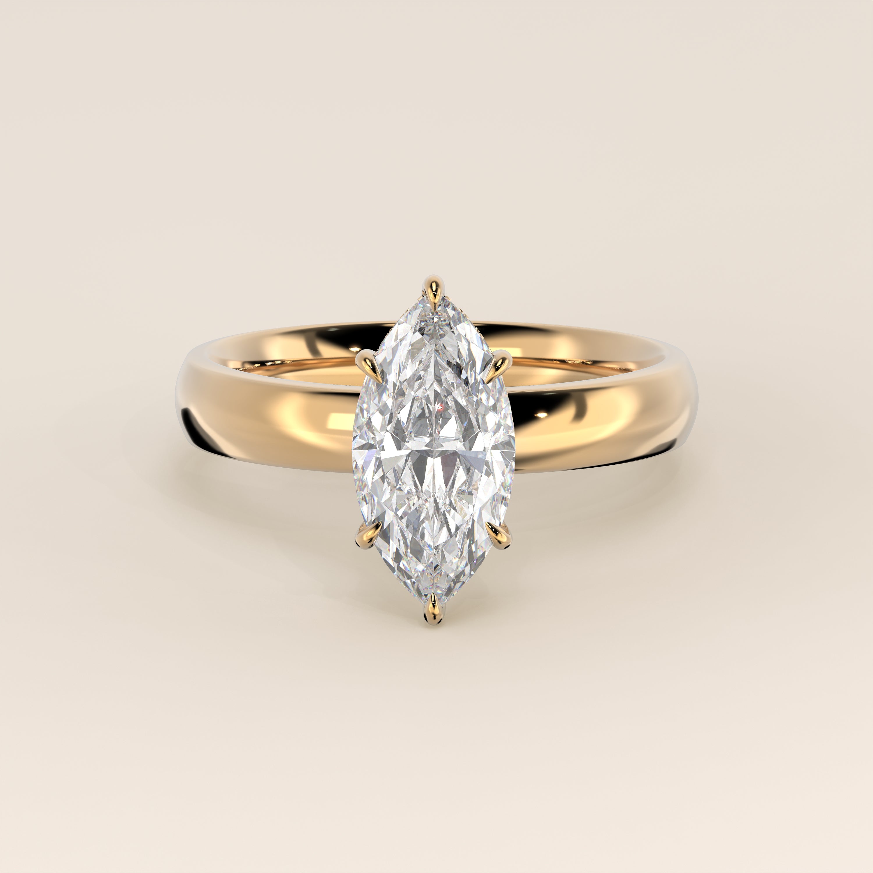Lima - Marquise Solitaire Lab Grown Diamond Ring with Wide Band and Hi ...