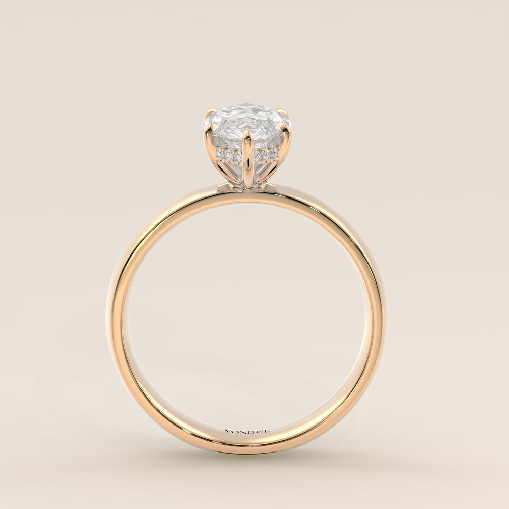 Verlovingsring marquise lab grown diamant met brede band en hidden halo, geelgoud