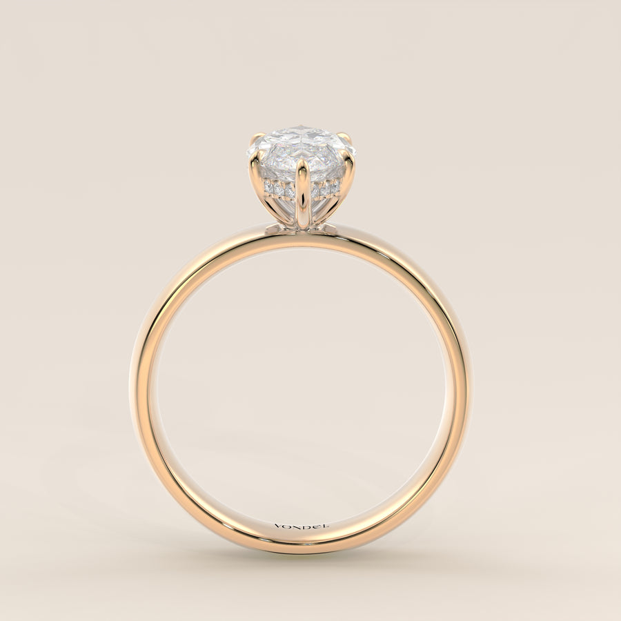 Verlovingsring marquise lab grown diamant met brede band en hidden halo, geelgoud