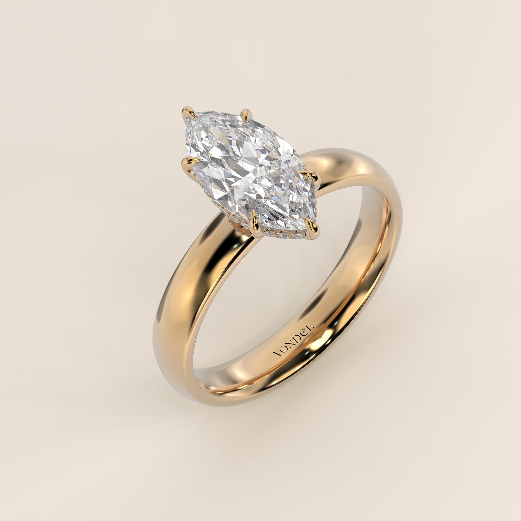 Lima - Marquise Solitaire Lab Grown Diamond Ring with Wide Band and Hi ...