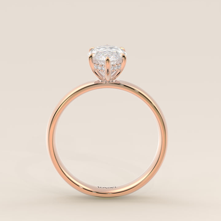 Verlovingsring marquise lab grown diamant met brede band en hidden halo, rosegoud