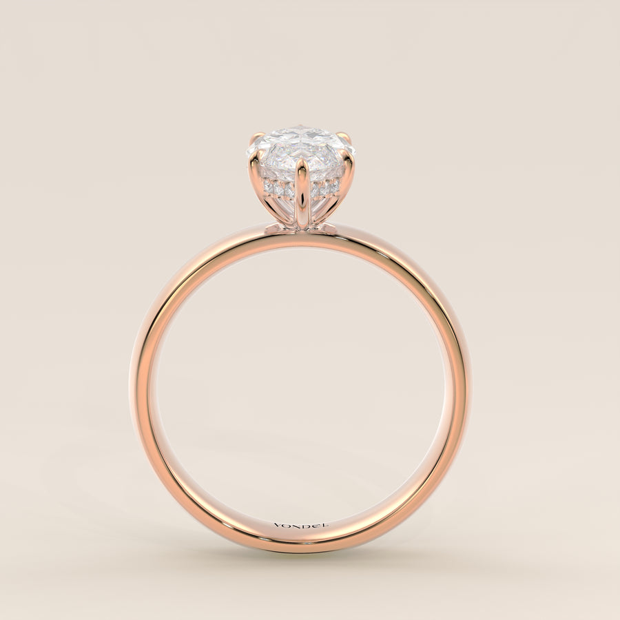 Verlovingsring marquise lab grown diamant met brede band en hidden halo, rosegoud