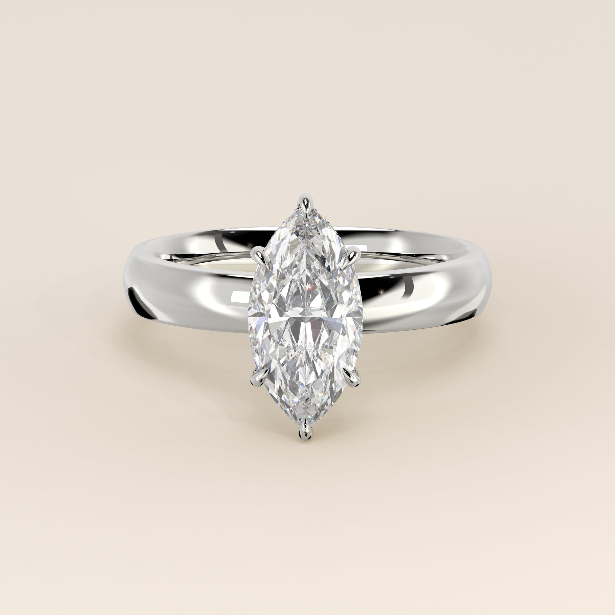Verlovingsring marquise lab grown diamant met brede band en hidden halo, witgoud