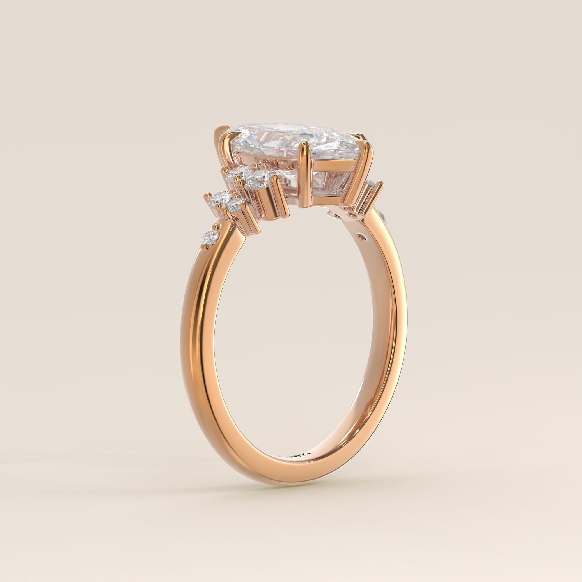 Verlovingsring marquise lab grown diamant met hidden halo en lage zetting, rosegoud