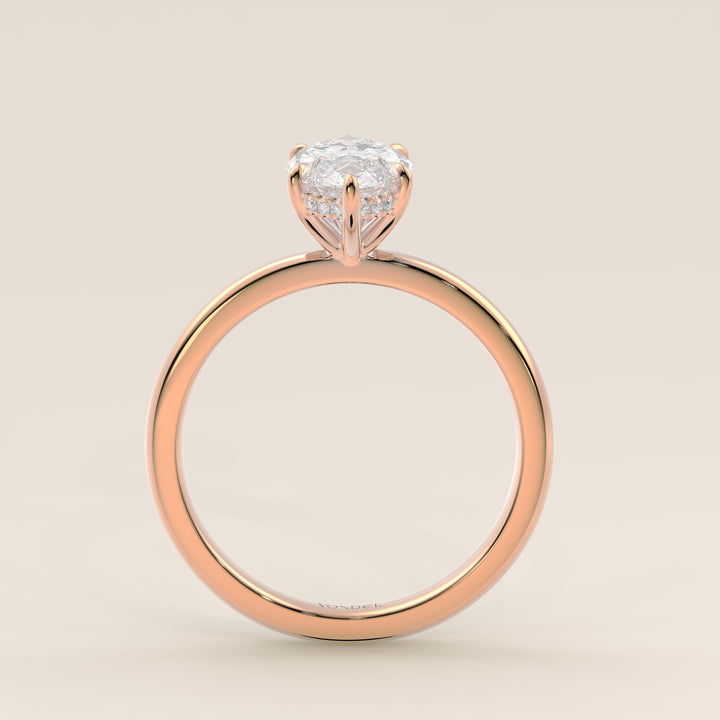 Verlovingsring marquise lab grown diamant met hidden halo, rosegoud
