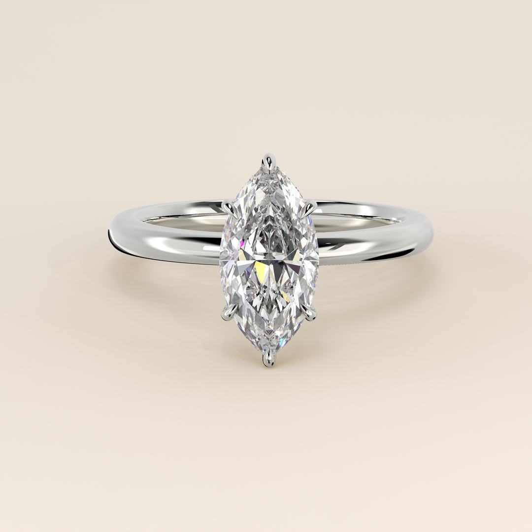 Verlovingsring marquise lab grown diamant met hidden halo, witgoud