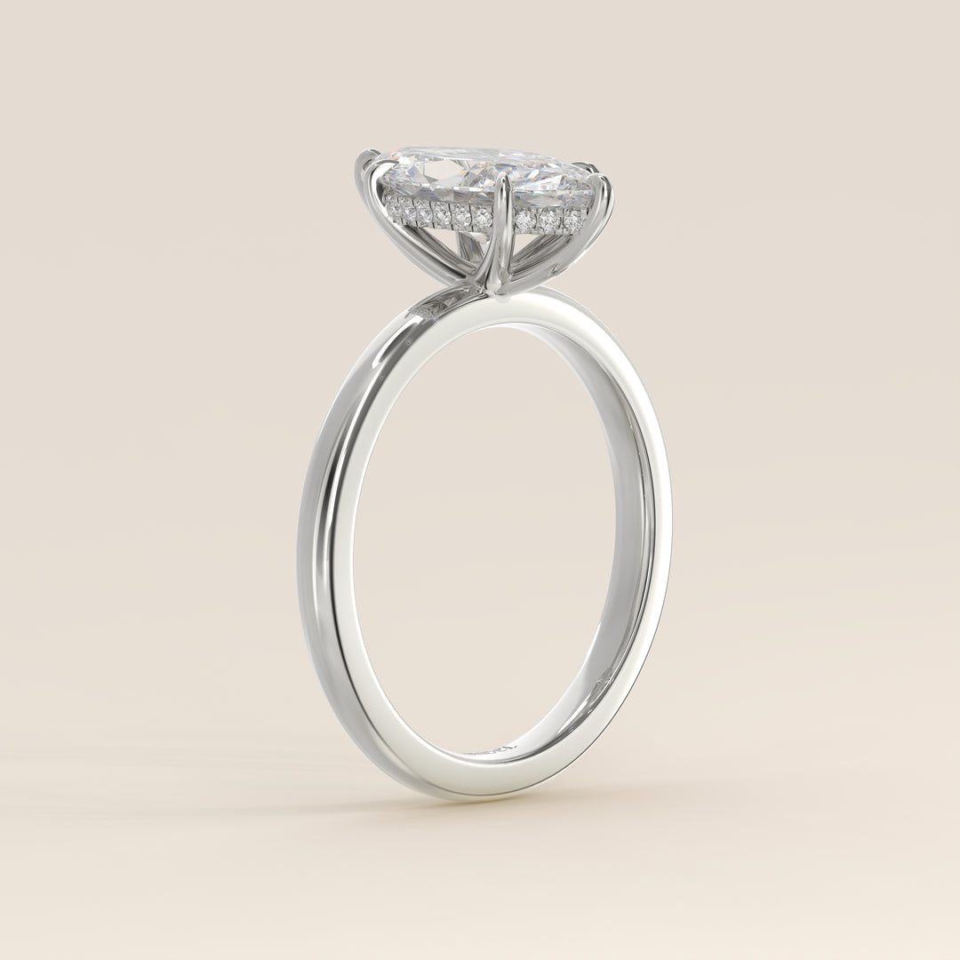 Verlovingsring marquise lab grown diamant met hidden halo, witgoud