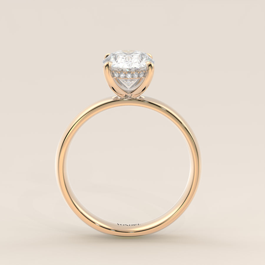 Verlovingsring ovaal lab grown diamant met brede band en hidden halo, geelgoud