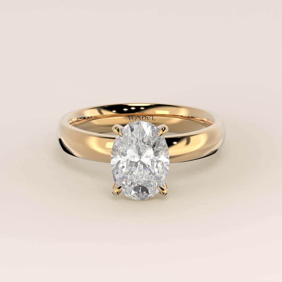 Verlovingsring ovaal lab grown diamant met brede band en hidden halo, geelgoud