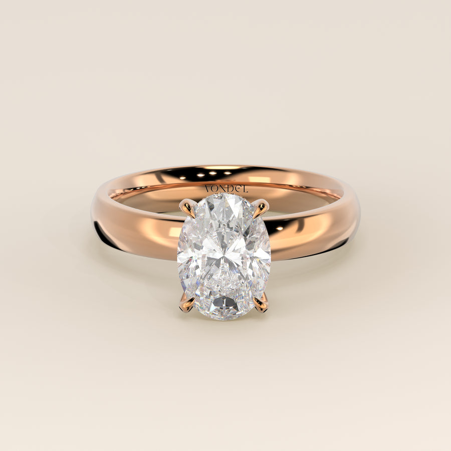 Verlovingsring ovaal lab grown diamant met brede band en hidden halo, rosegoud