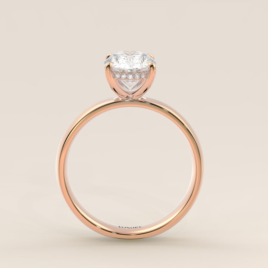 Verlovingsring ovaal lab grown diamant met brede band en hidden halo, rosegoud