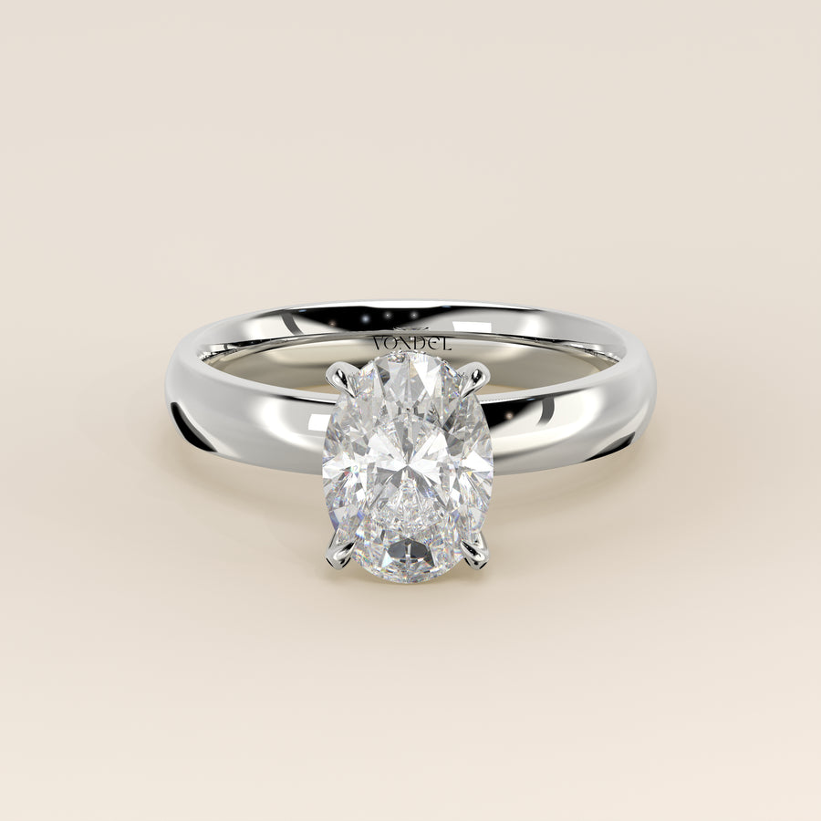 Verlovingsring ovaal lab grown diamant met brede band en hidden halo, witgoud