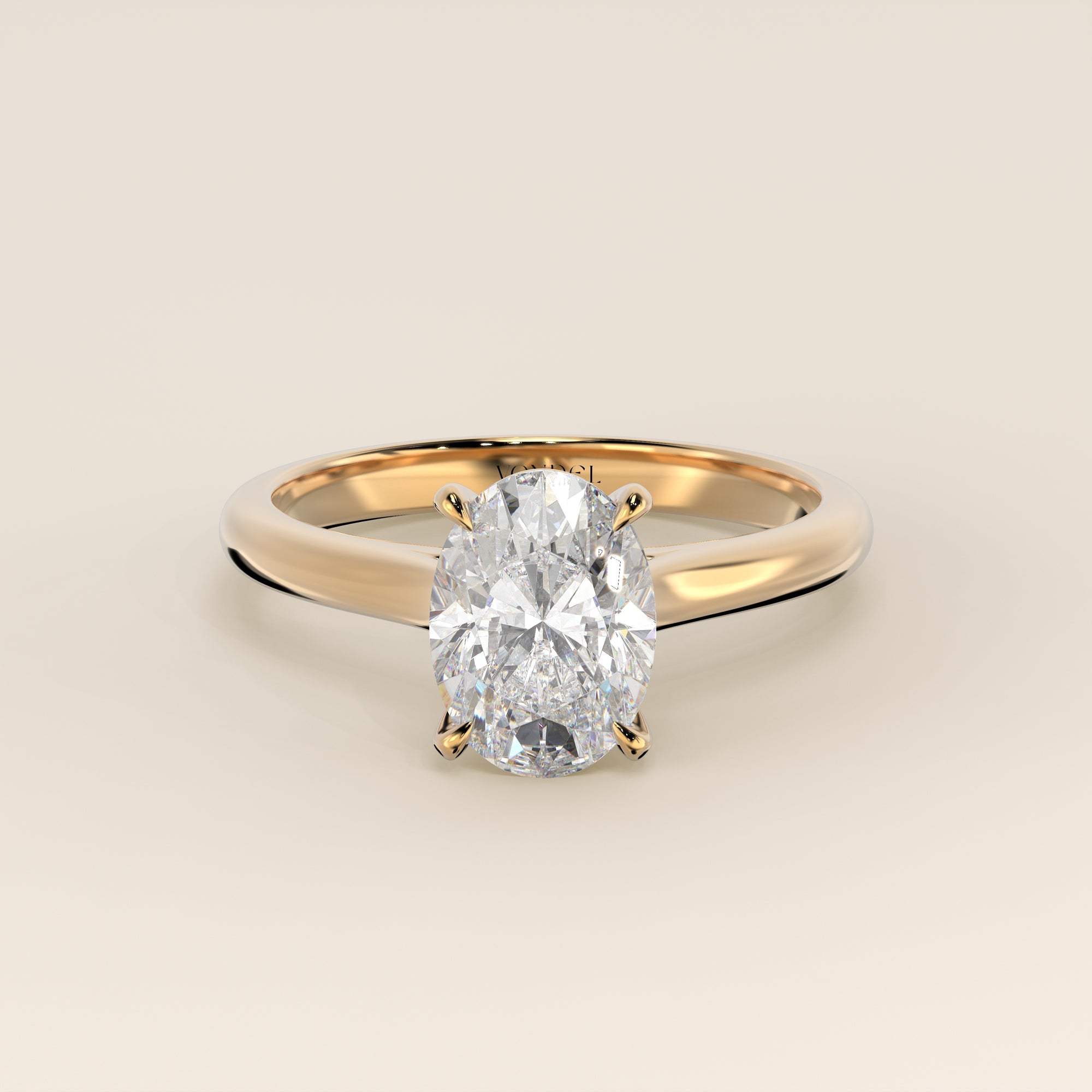 Verlovingsring ovaal lab grown diamant met cathedral setting, geelgoud