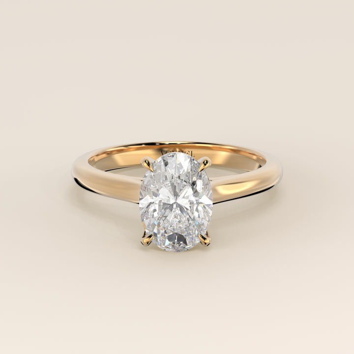 Verlovingsring ovaal lab grown diamant met cathedral setting, geelgoud