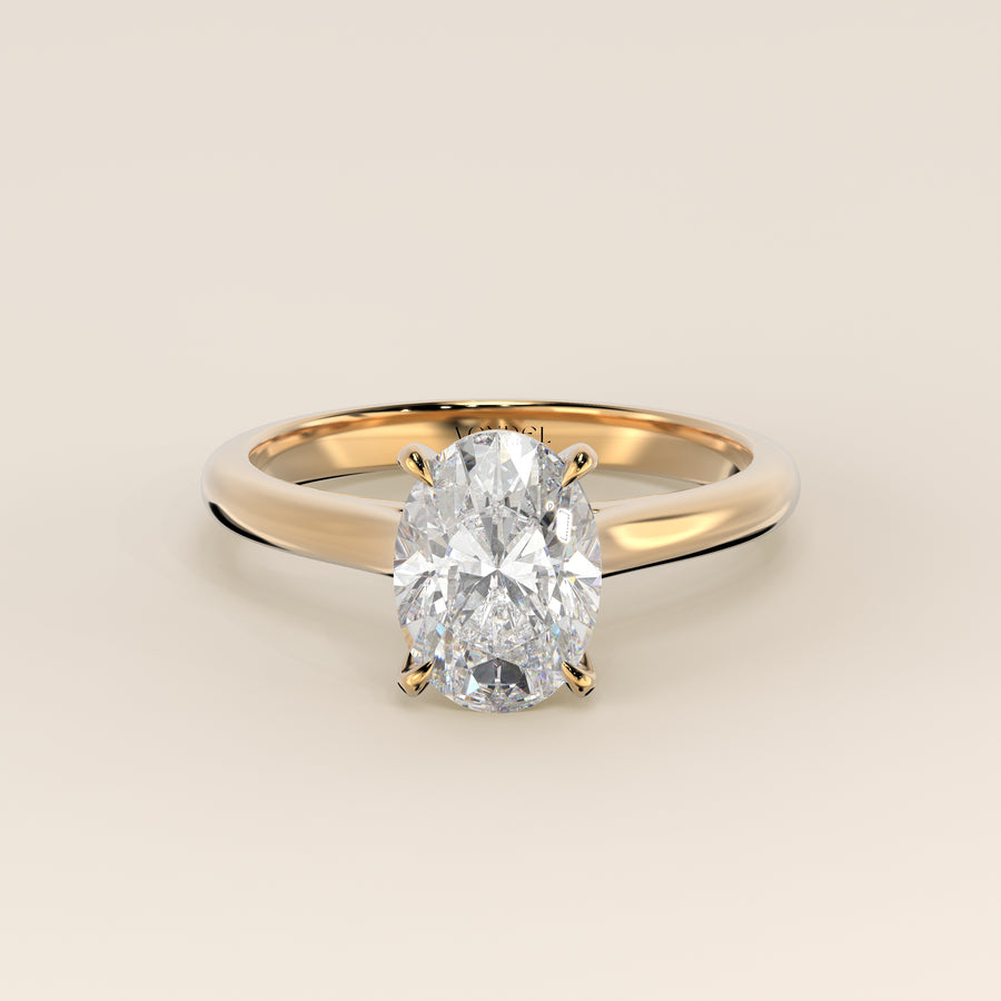Verlovingsring ovaal lab grown diamant met cathedral setting, geelgoud