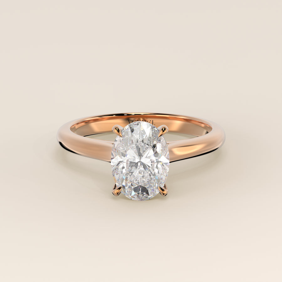 Verlovingsring ovaal lab grown diamant met cathedral setting, rosegoud