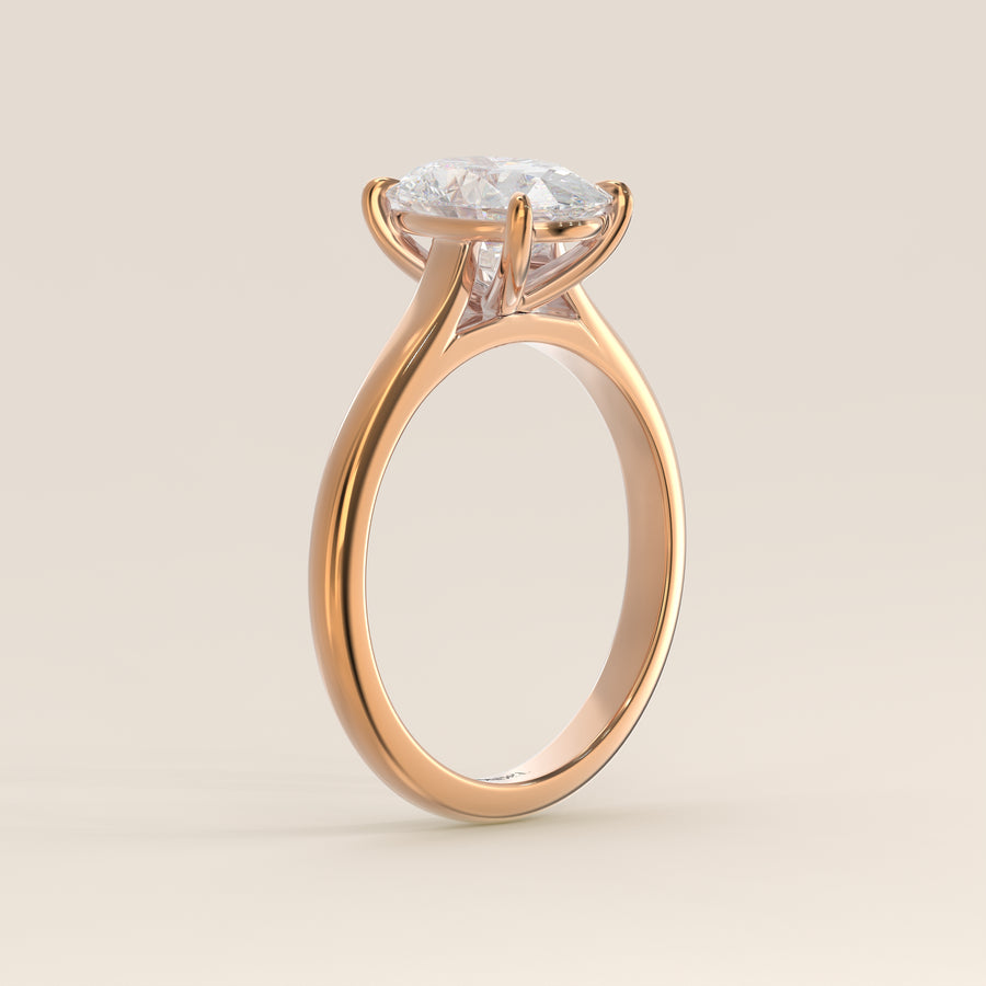 Verlovingsring ovaal lab grown diamant met cathedral setting, rosegoud