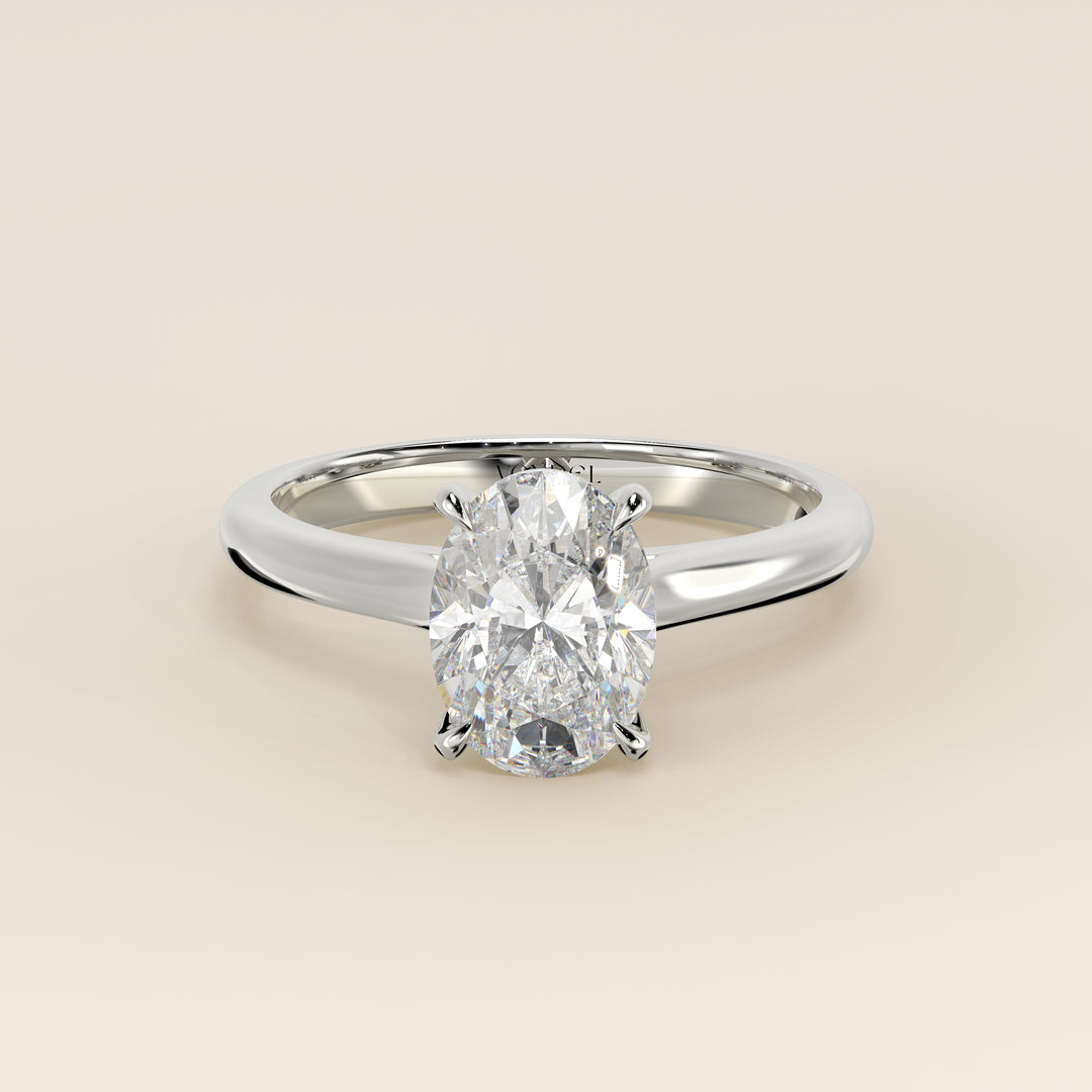 Verlovingsring ovaal lab grown diamant met cathedral setting, witgoud
