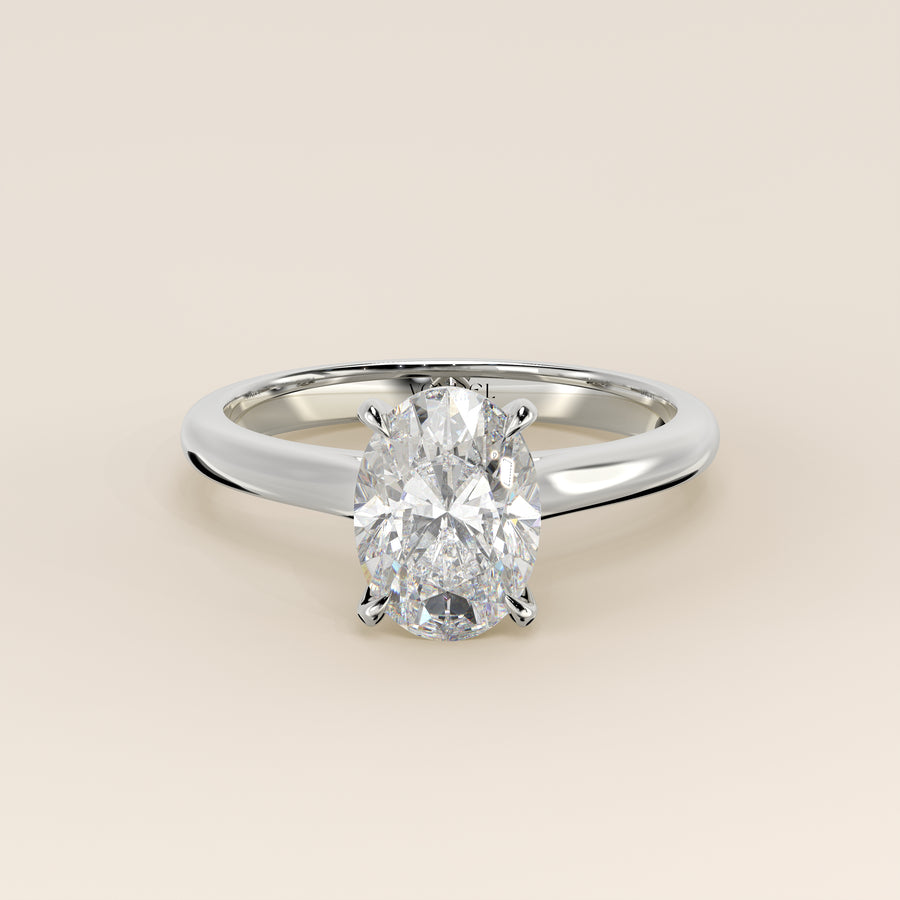 Verlovingsring ovaal lab grown diamant met cathedral setting, witgoud