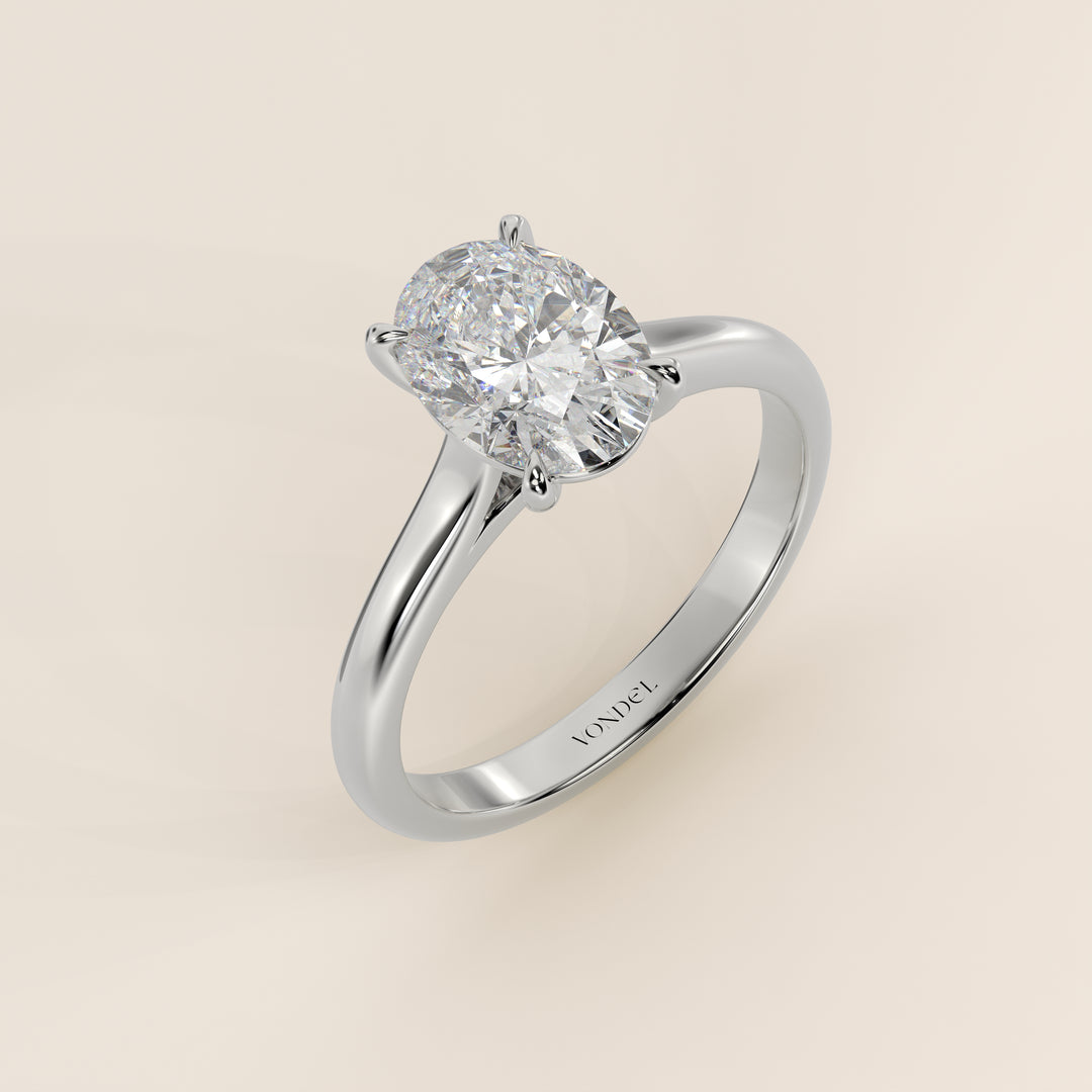 Verlovingsring ovaal lab grown diamant met cathedral setting, witgoud