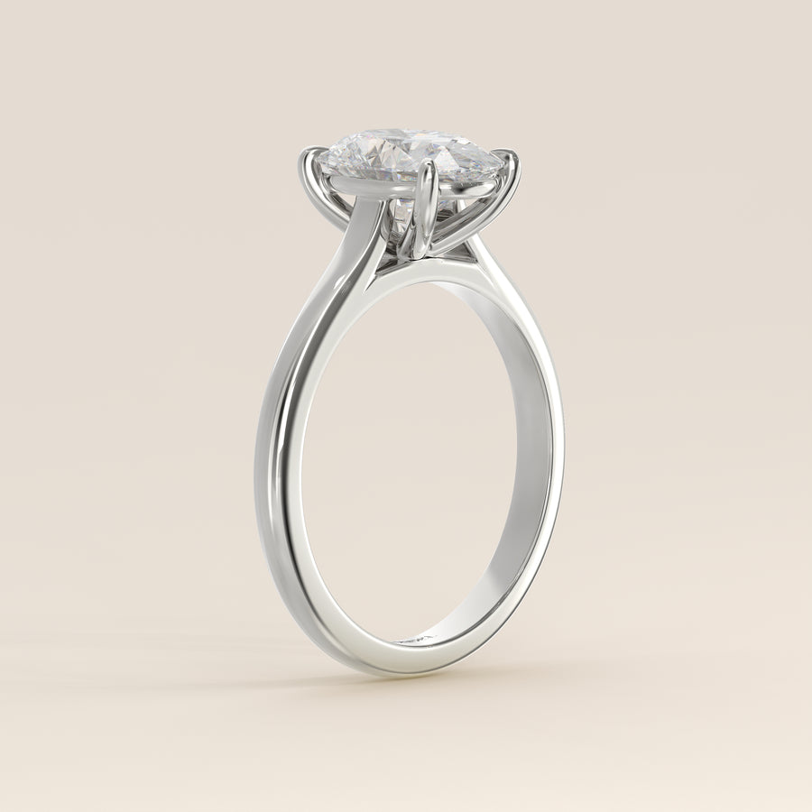 Verlovingsring ovaal lab grown diamant met cathedral setting, witgoud