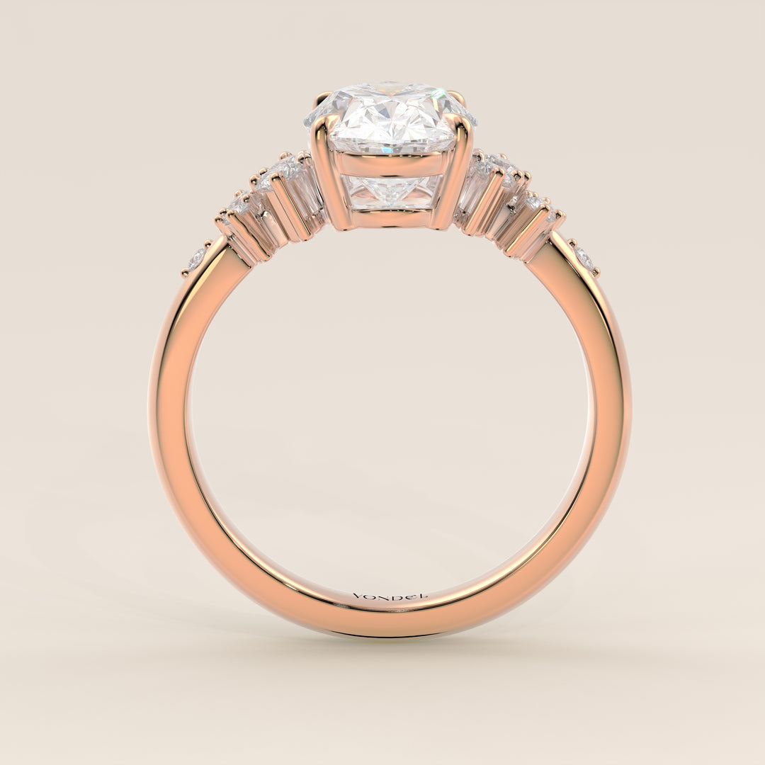 Verlovingsring ovaal lab grown diamant met hidden halo en lage zetting, rosegoud