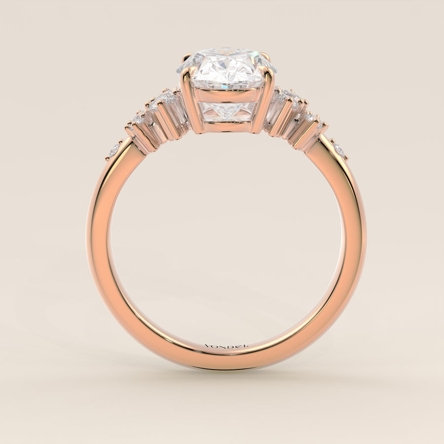 Verlovingsring ovaal lab grown diamant met hidden halo en lage zetting, rosegoud