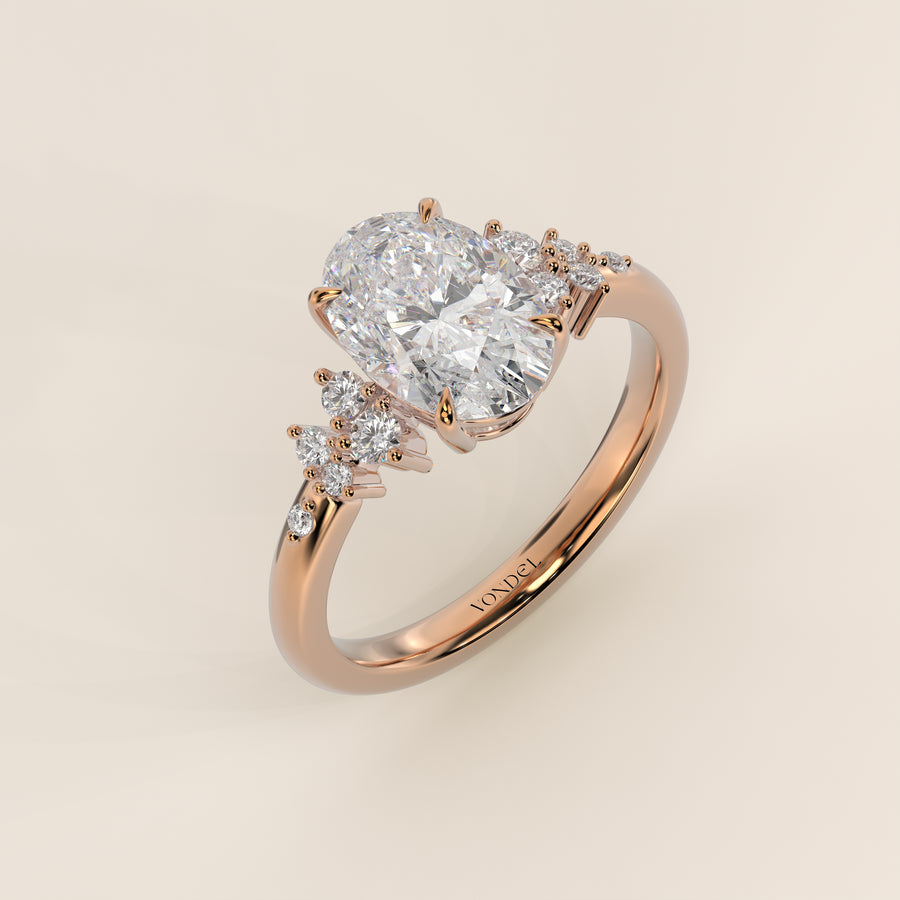 Verlovingsring ovaal lab grown diamant met hidden halo en lage zetting, rosegoud