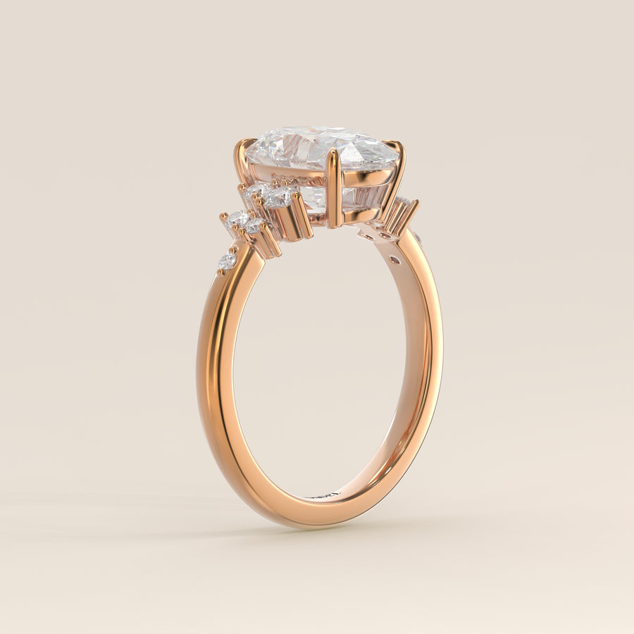 Verlovingsring ovaal lab grown diamant met hidden halo en lage zetting, rosegoud