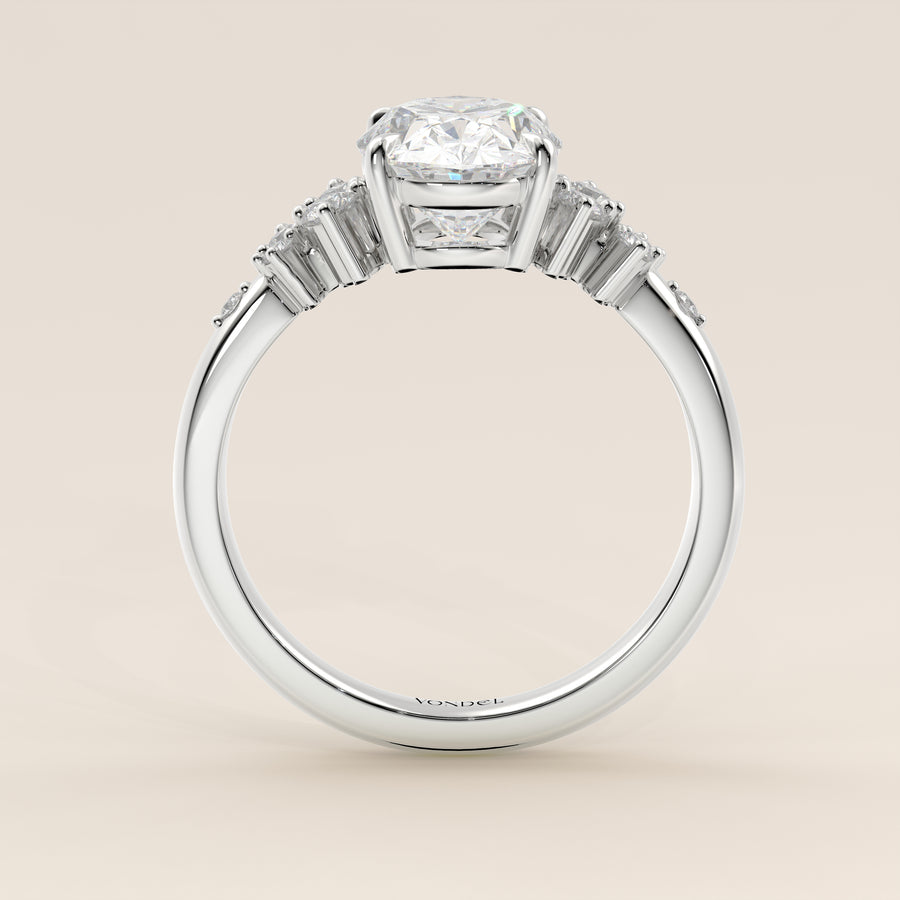 Verlovingsring ovaal lab grown diamant met hidden halo en lage zetting, witgoud