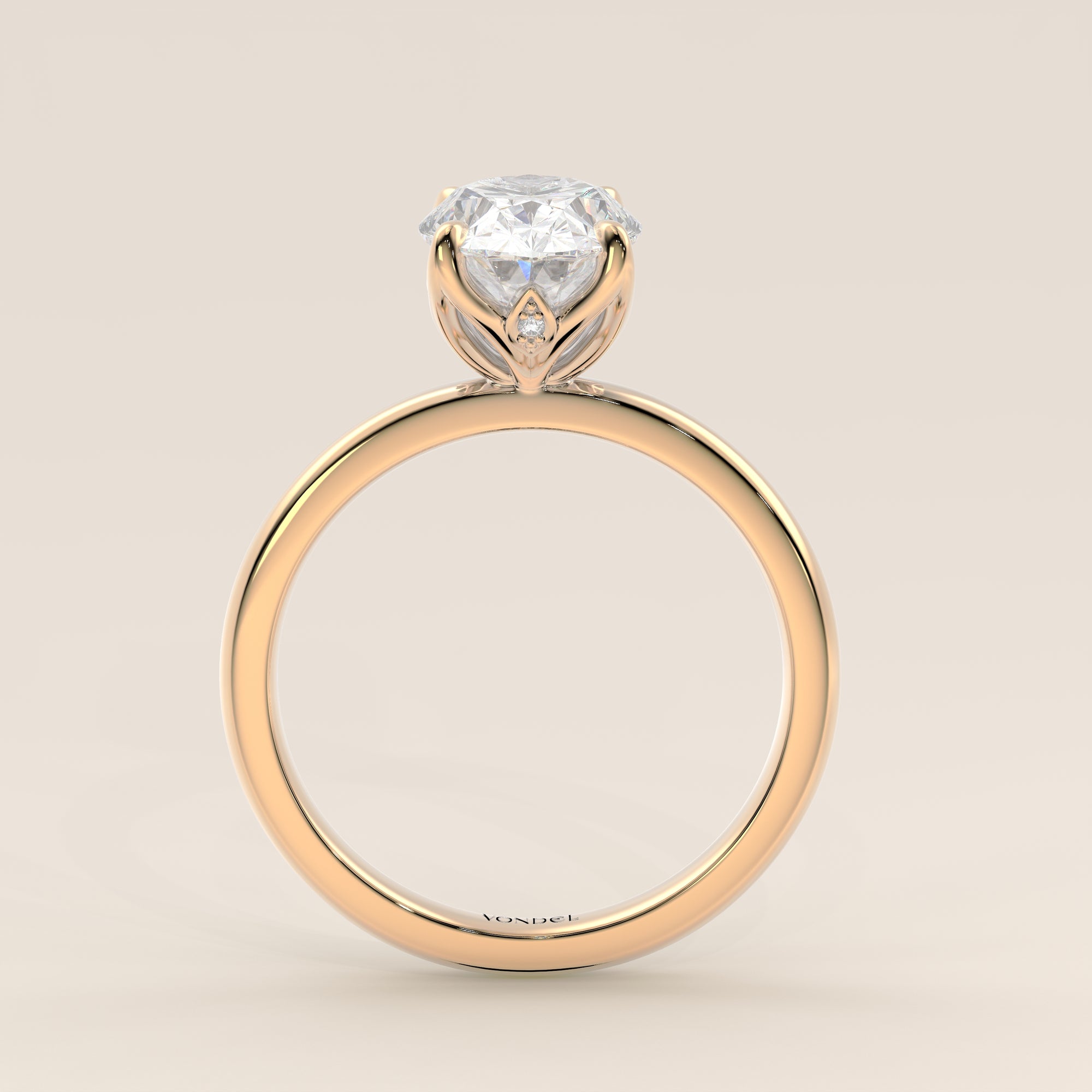Verlovingsring ovaal lab grown diamant met petal prongs, geelgoud