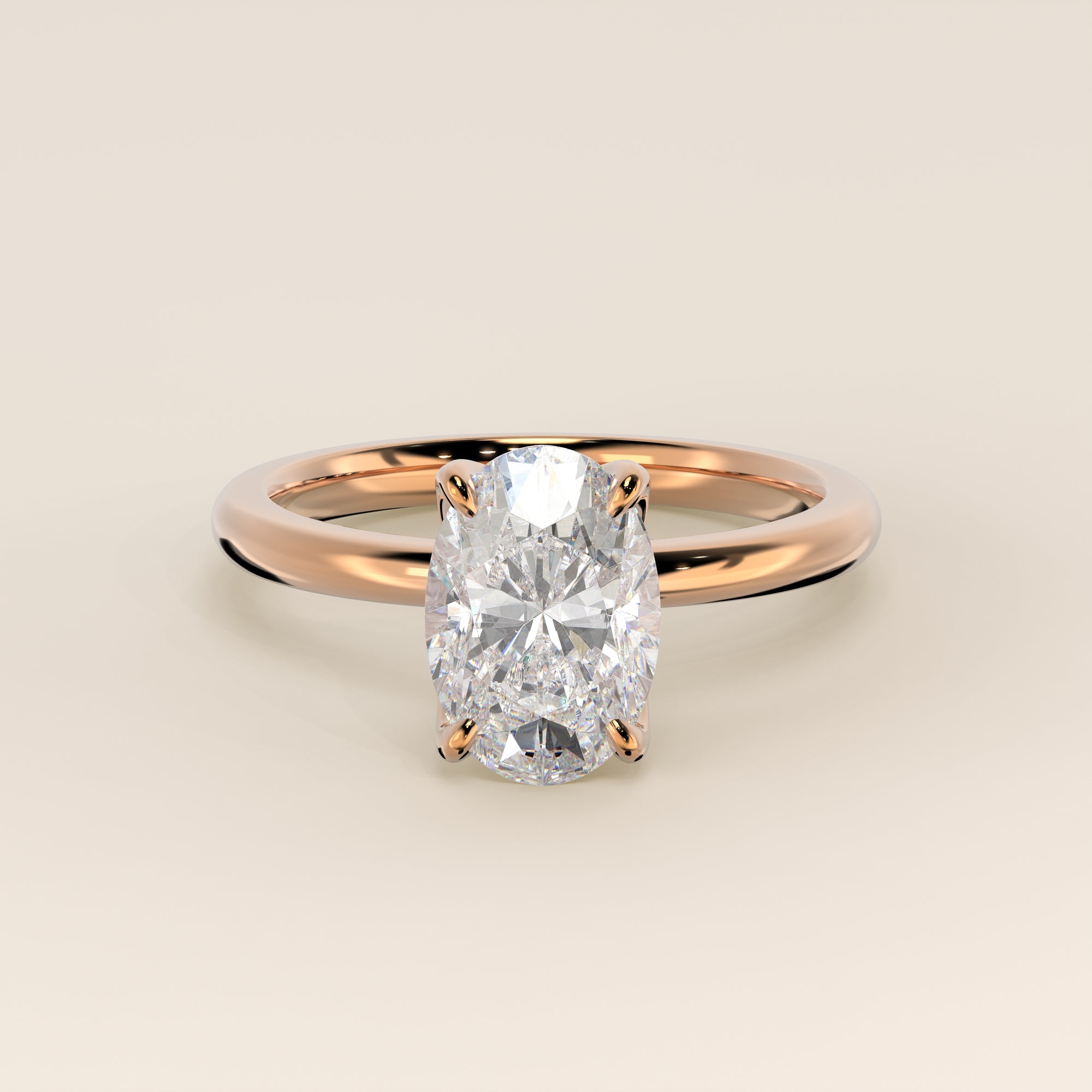 Verlovingsring ovaal lab grown diamant met petal prongs, rosegoud