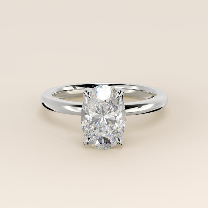 Verlovingsring ovaal lab grown diamant met petal prongs, witgoud