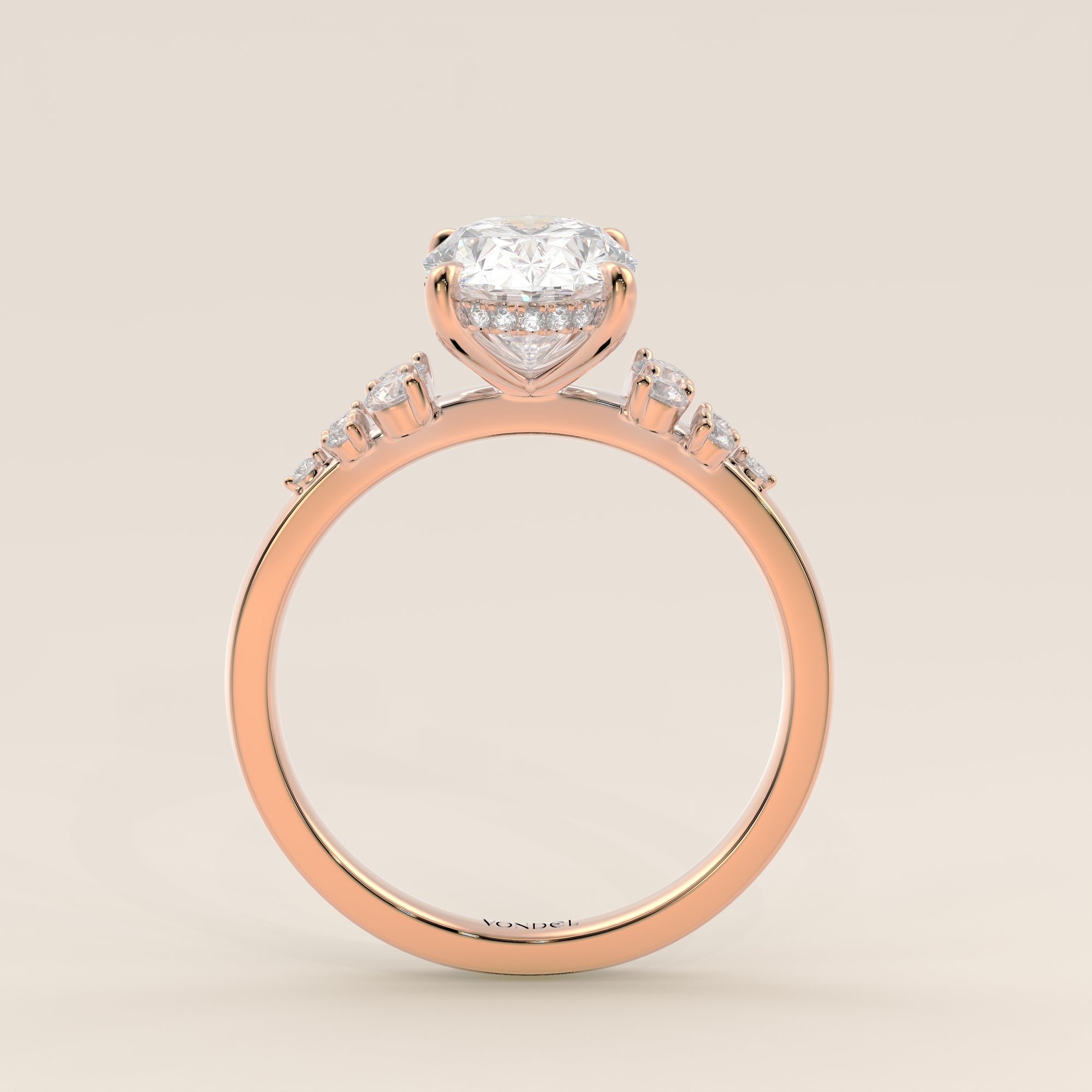 Verlovingsring ovaal lab grown diamant met snowdrift en hidden halo, rosegoud