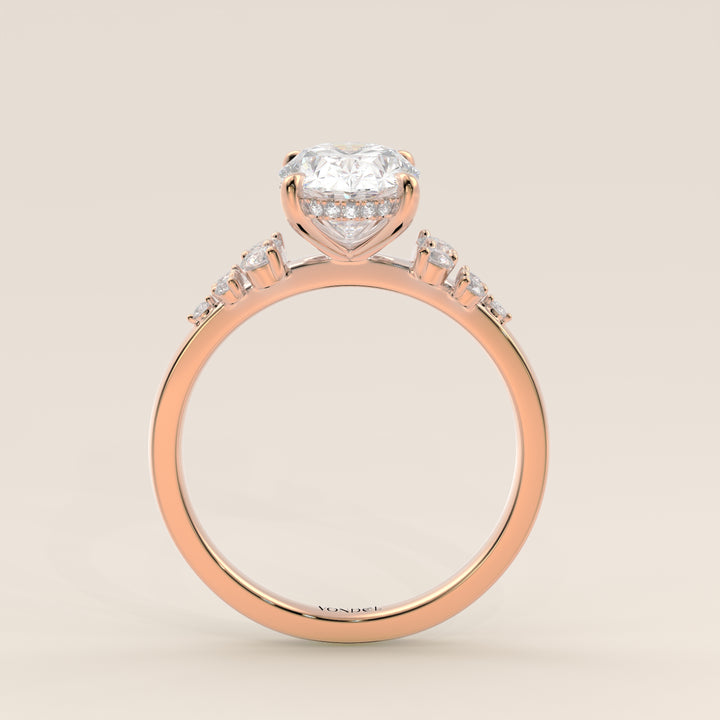 Verlovingsring ovaal lab grown diamant met snowdrift en hidden halo, rosegoud