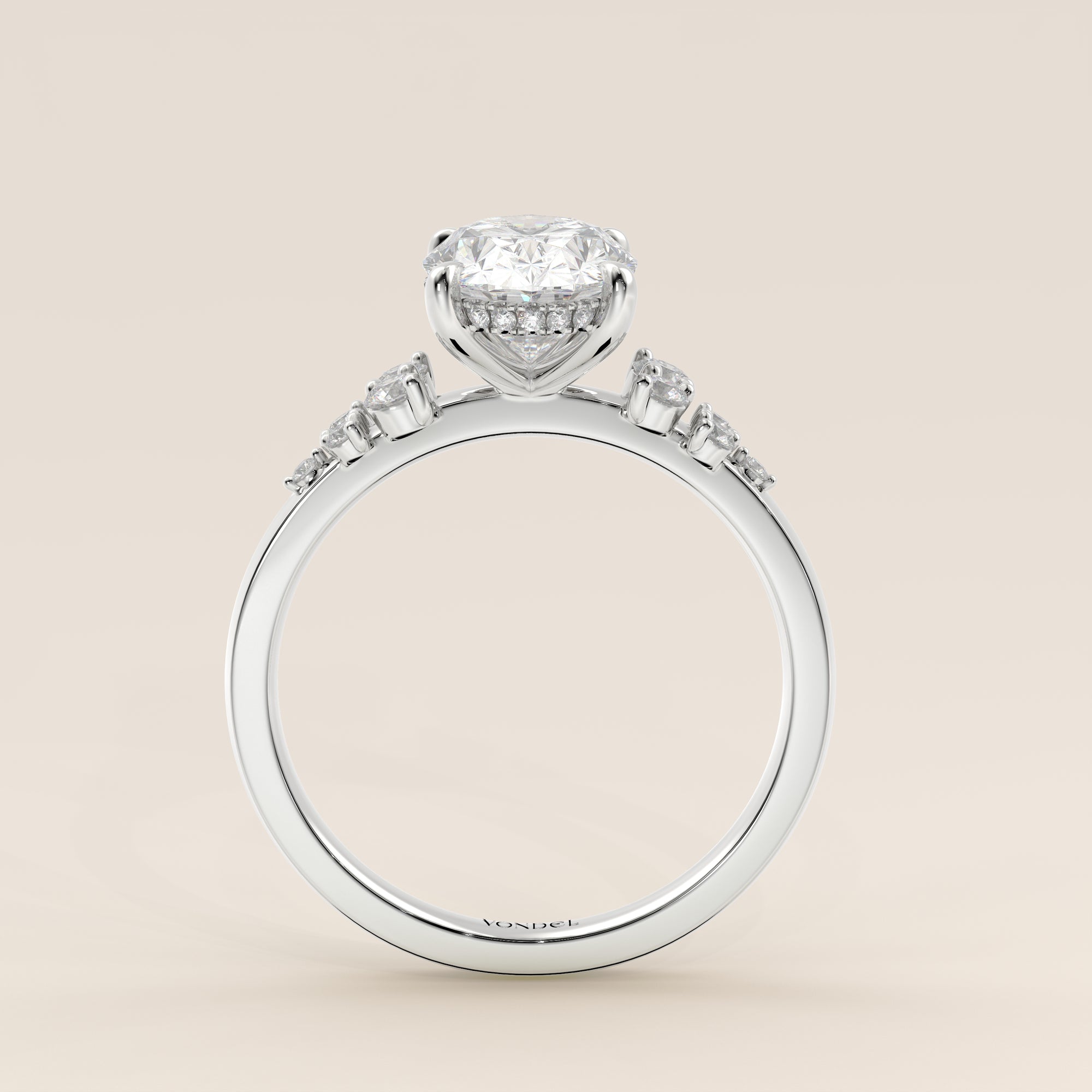 Verlovingsring ovaal lab grown diamant met snowdrift en hidden halo, witgoud