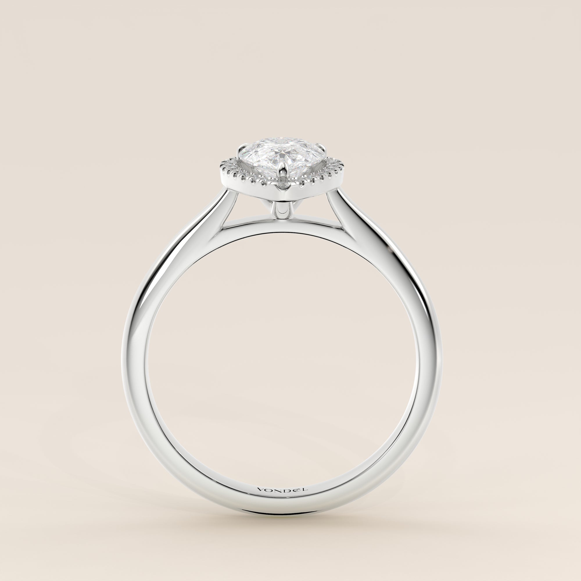 Verlovingsring peer halo lab grown diamant met cathedral en hoge zetting, witgoud