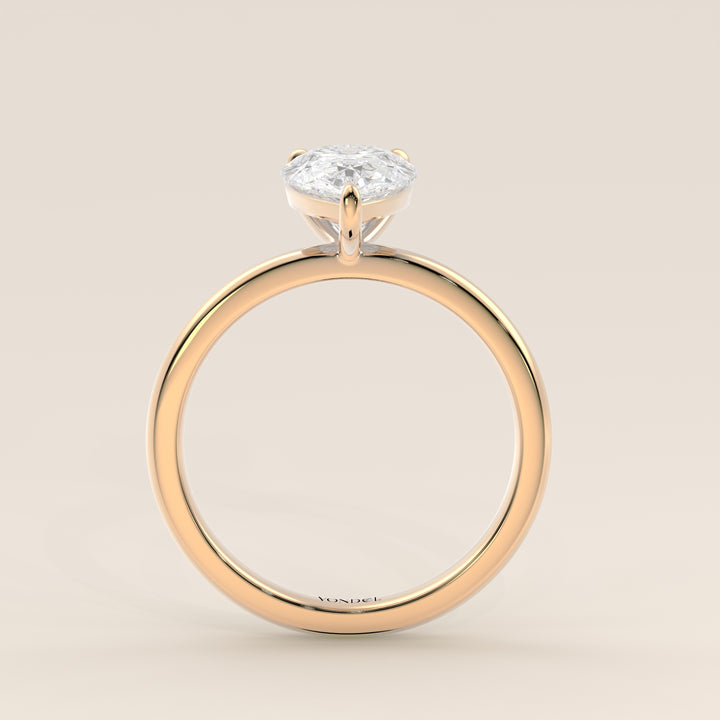 Verlobungsring mit birnenförmigem, im Labor gezüchtetem Diamanten, Gelbgold