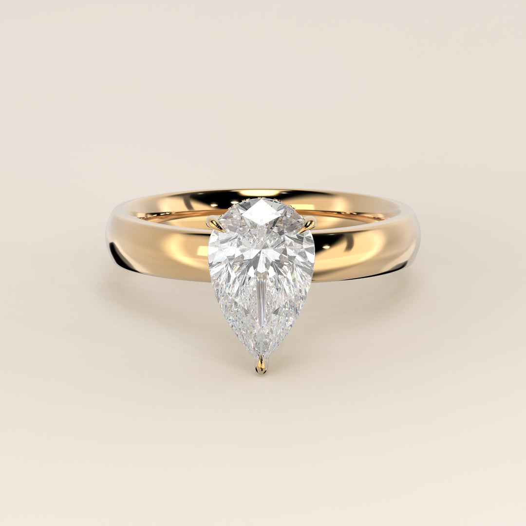 Verlovingsring peer lab grown diamant met brede band en hidden halo, geelgoud