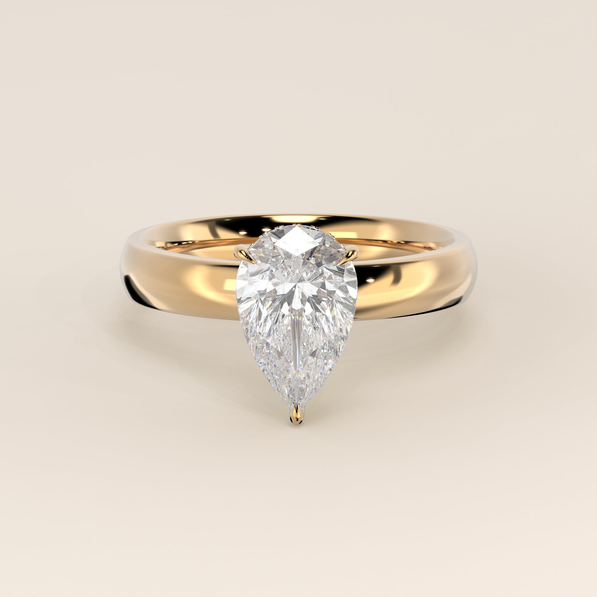 Verlovingsring peer lab grown diamant met brede band en hidden halo, geelgoud