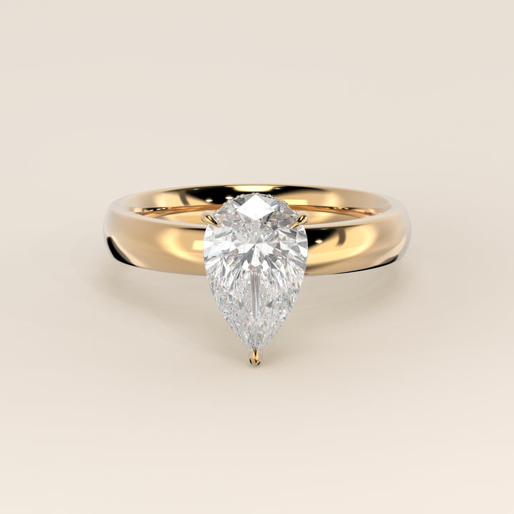 Verlovingsring peer lab grown diamant met brede band en hidden halo, geelgoud