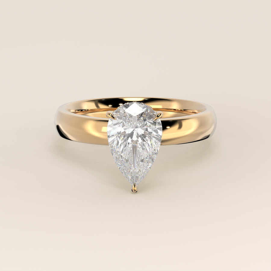 Verlovingsring peer lab grown diamant met brede band en hidden halo, geelgoud