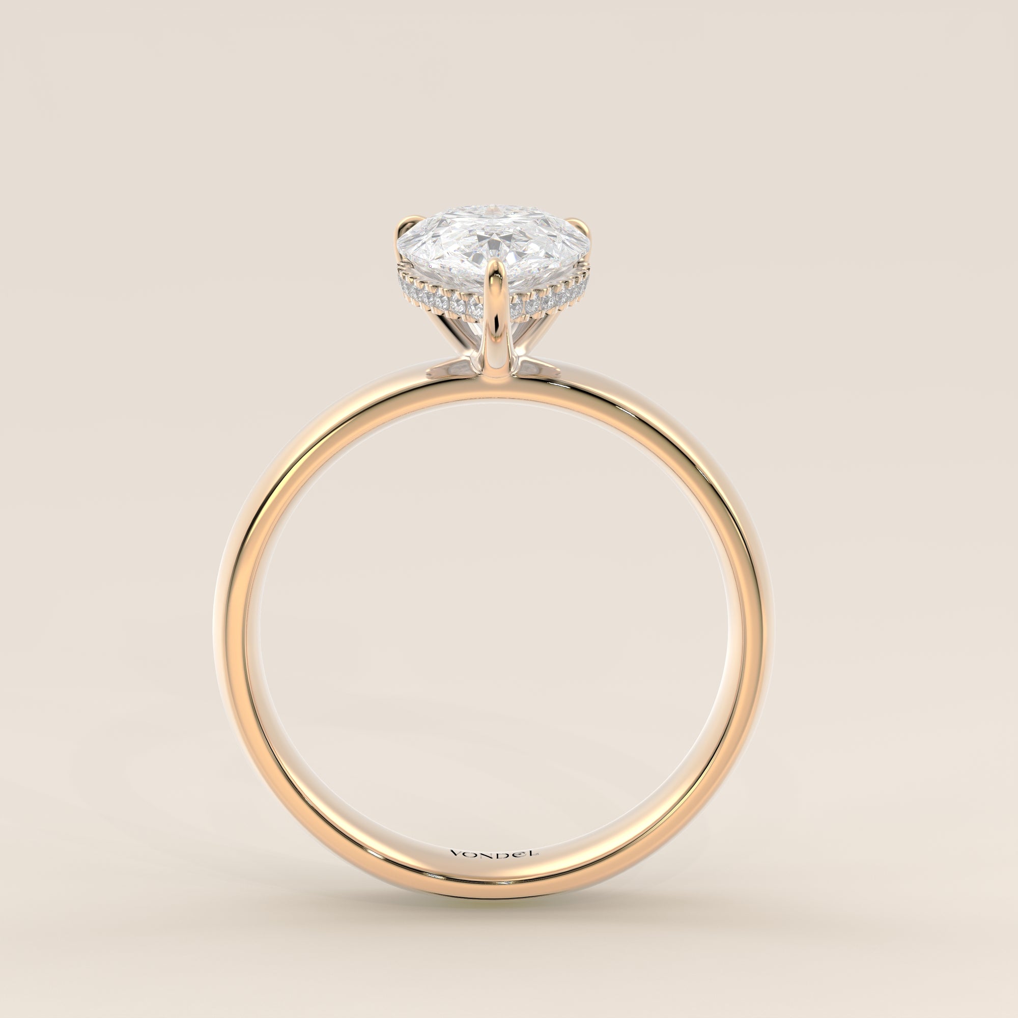 Verlovingsring peer lab grown diamant met brede band en hidden halo, geelgoud