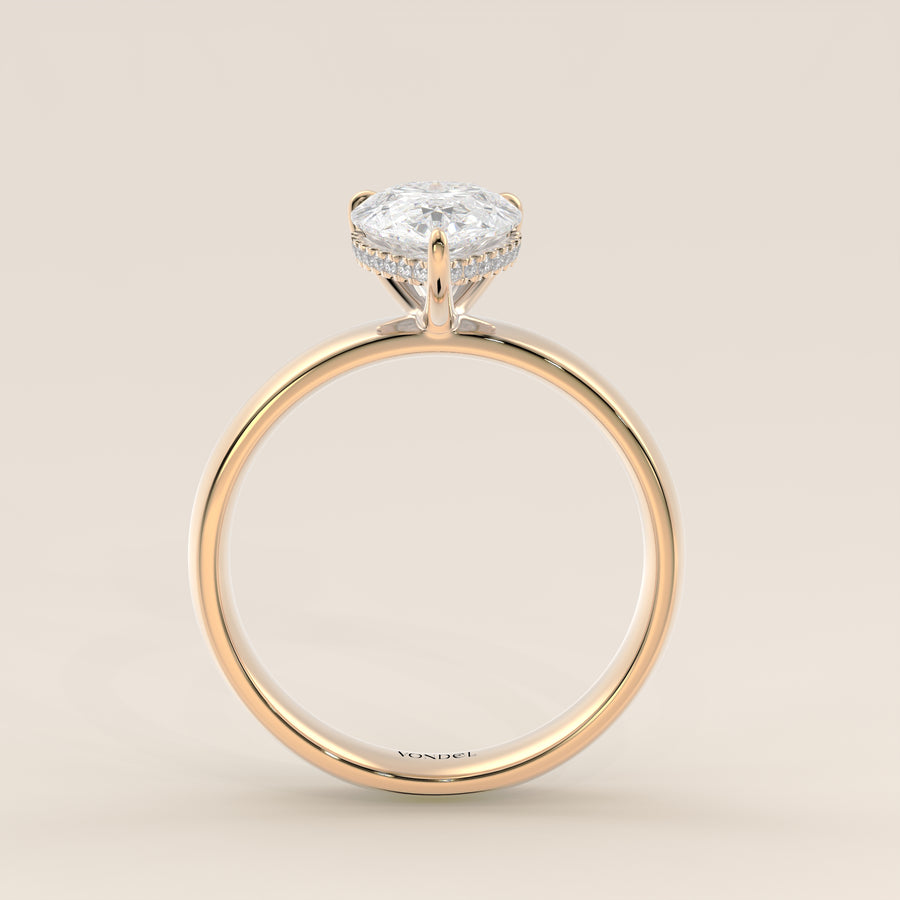 Verlovingsring peer lab grown diamant met brede band en hidden halo, geelgoud