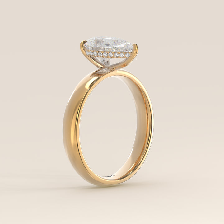 Verlovingsring peer lab grown diamant met brede band en hidden halo, geelgoud