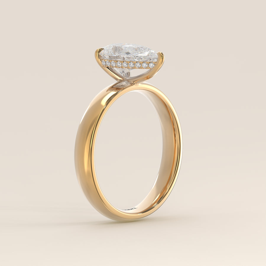 Verlovingsring peer lab grown diamant met brede band en hidden halo, geelgoud